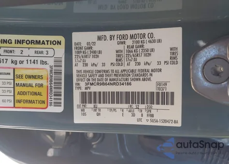 2022 Ford Bronco Sport Big Bend from USA, damaged, VIN 3FMCR9B64NRD34186